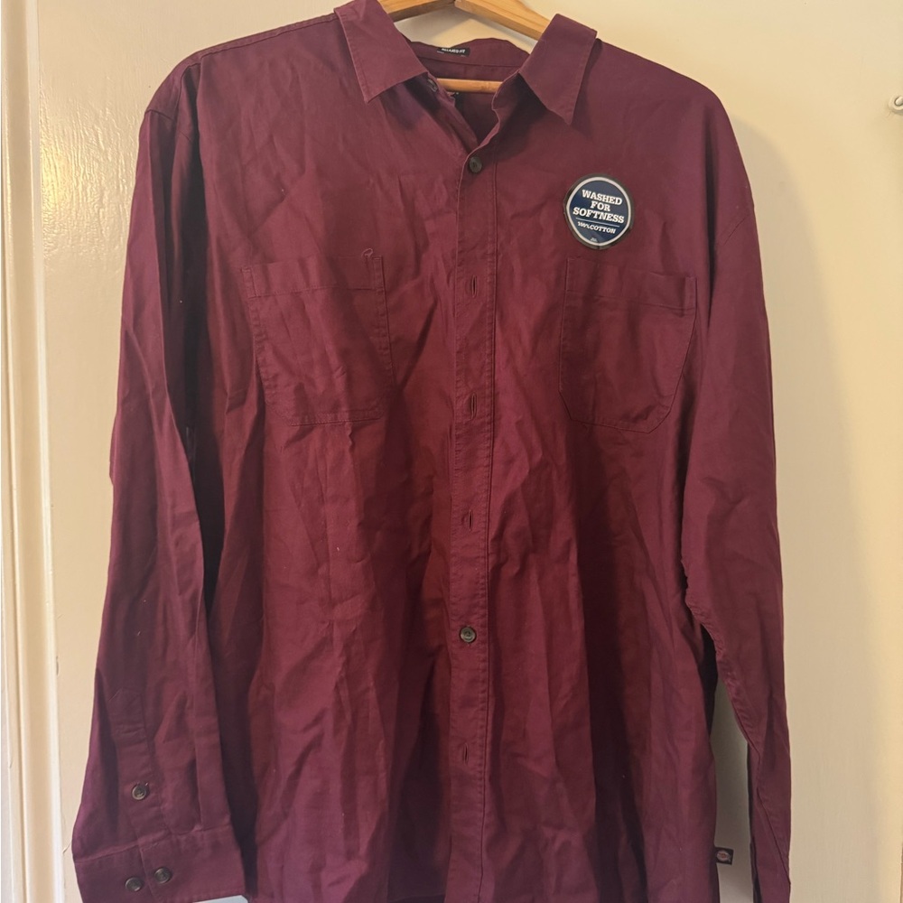 Dickies Men's Maroon Casual Button Down Shirt